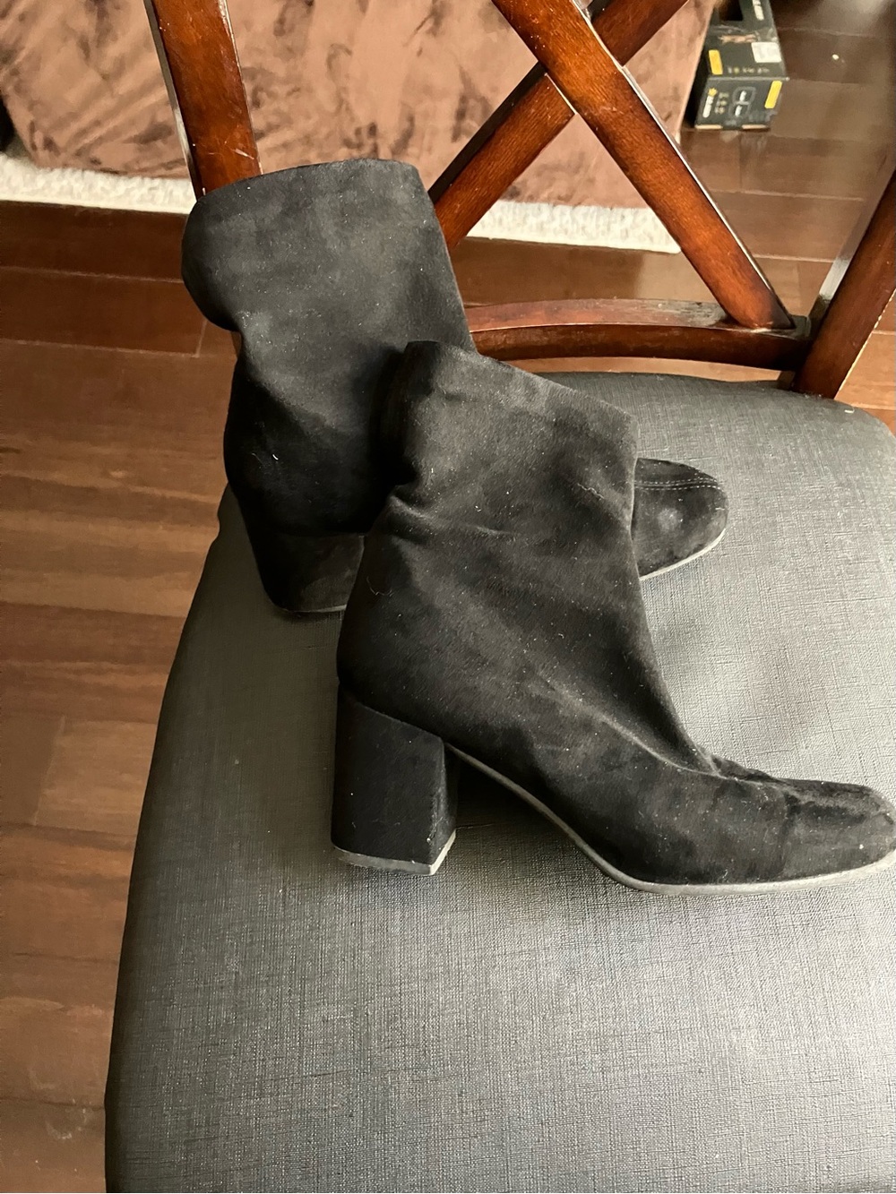 Black Suede Block-Heel Ankle Boots